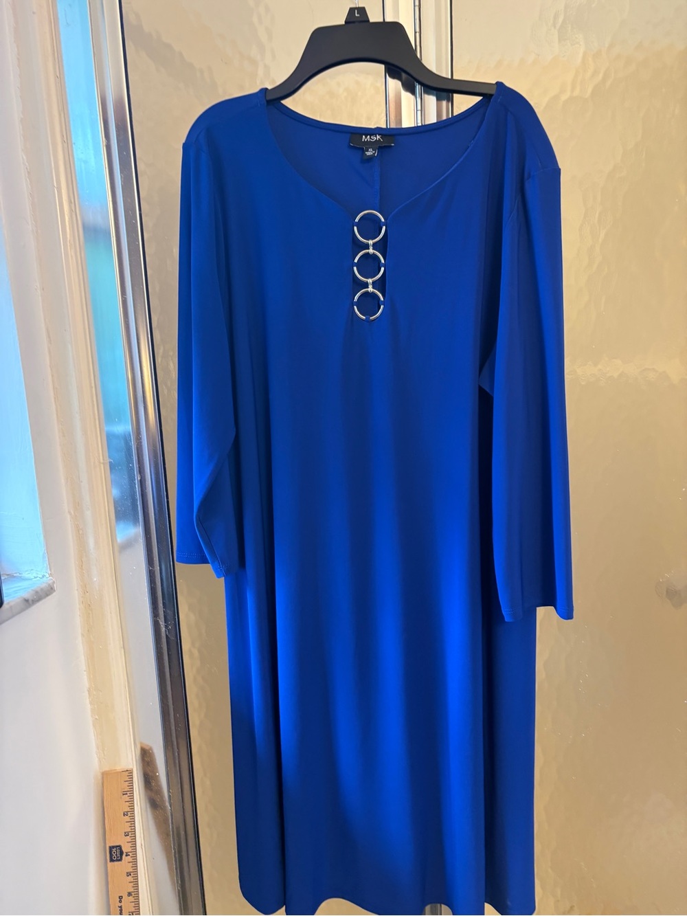 MSK Women's Cobalt Blue Long Sleeve Midi Dress with Silver Ring Detail